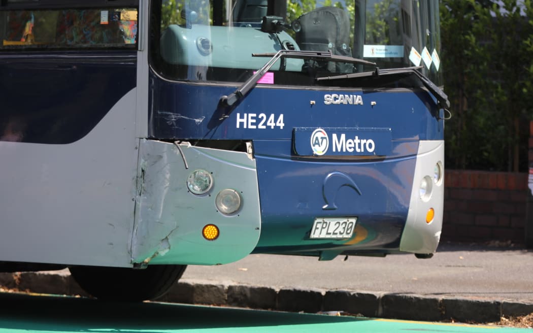 The scene of a crash involving a car and bus in the Auckland suburb of Grafton.