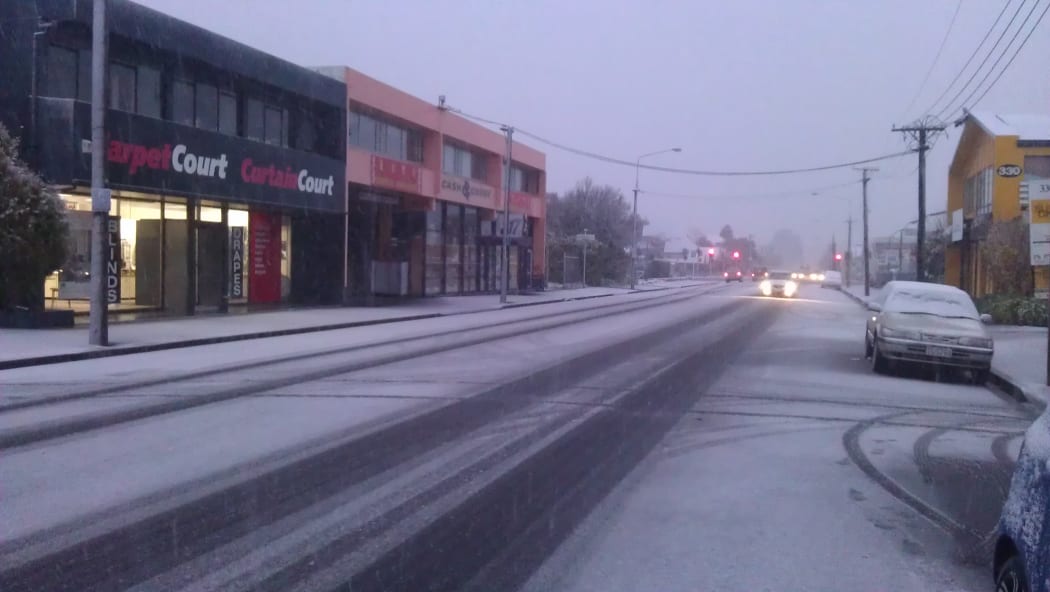 Snow affected many roads in Christchurch.