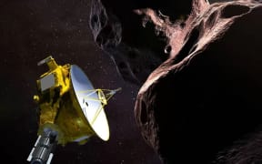 An artist's illustration of NASA's New Horizons spacecraft as it flies by Ultima Thule (2014 MU69) in the Kuiper Belt beyond Pluto on Jan. 1, 2019.