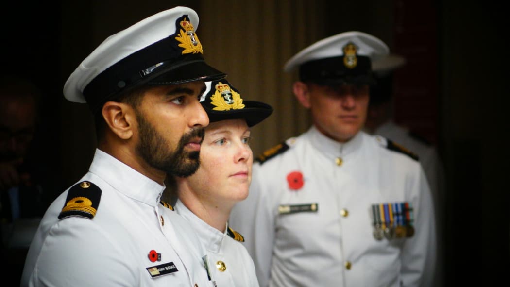 Navy personal at Armistice Day commemorations in Auckland.