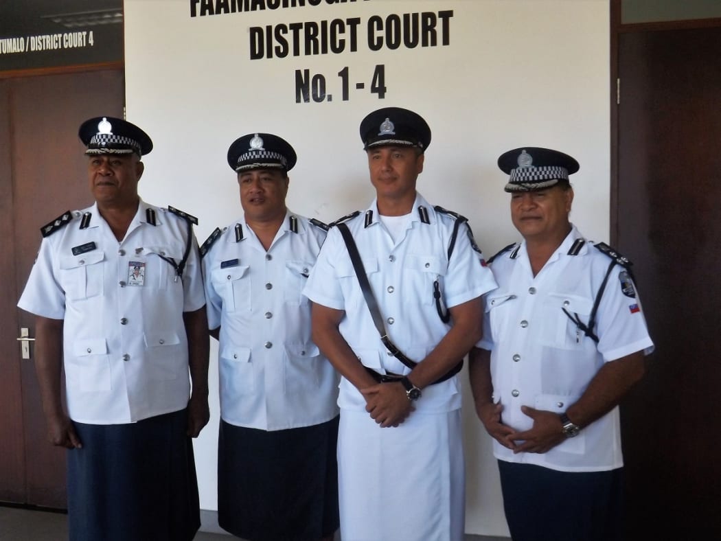 Fuiavailili Egon Keil, second from right, after he was sworn in in March 2015