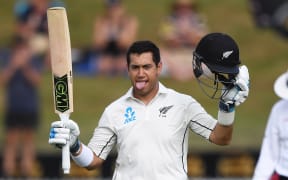 Ross Taylor celebrates his 17th test century.