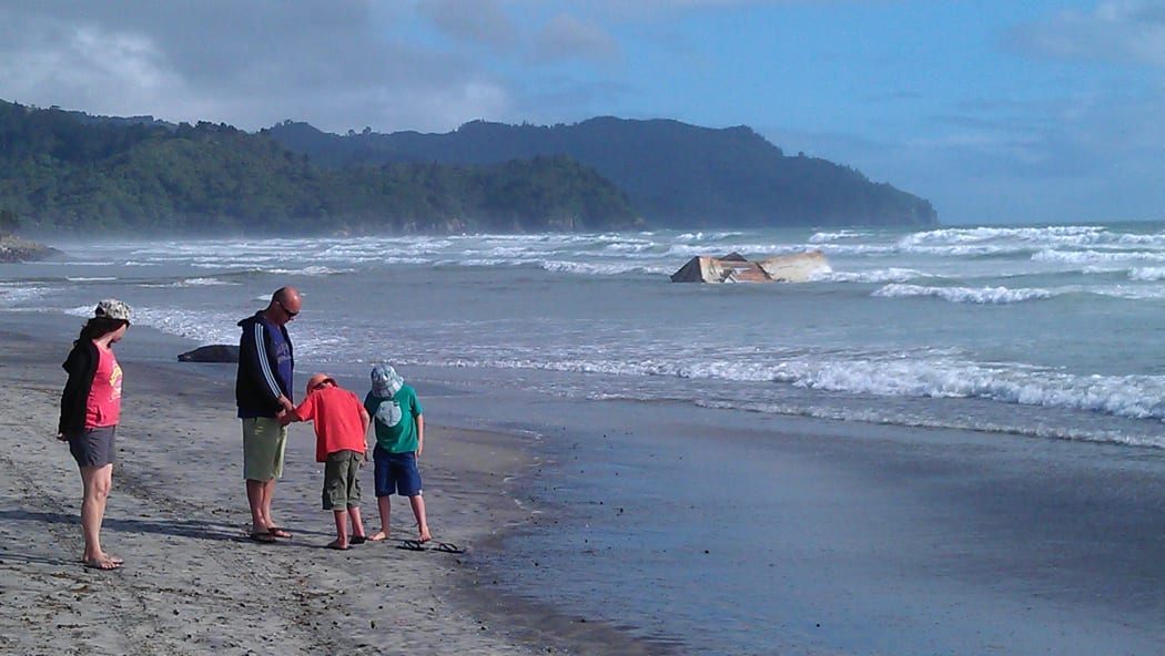 A container on Waihi Beach.