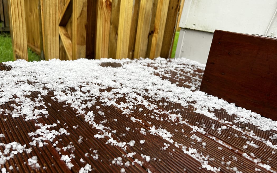 Hail after a shower in West Auckland.