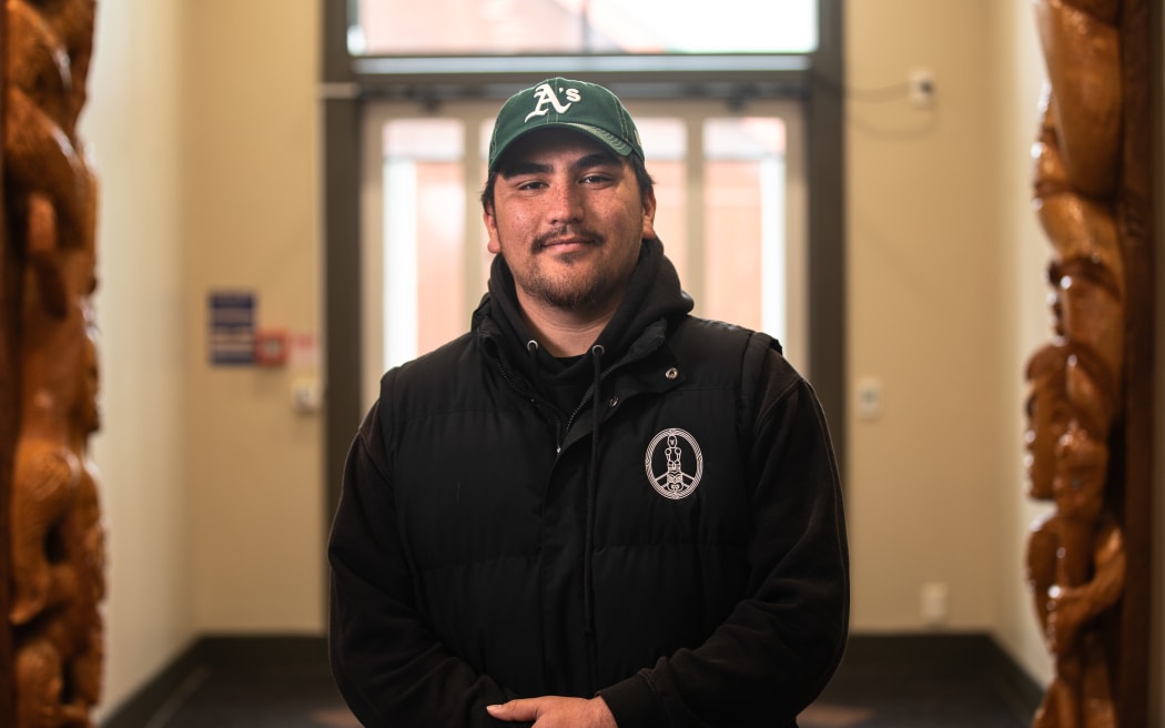 AUT student Noah Singe, photographed in Te Pou Maori.