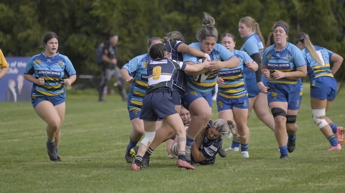 Mereana Anderson makes a storming run for Clifton in the Taranaki women's rugby premiership.