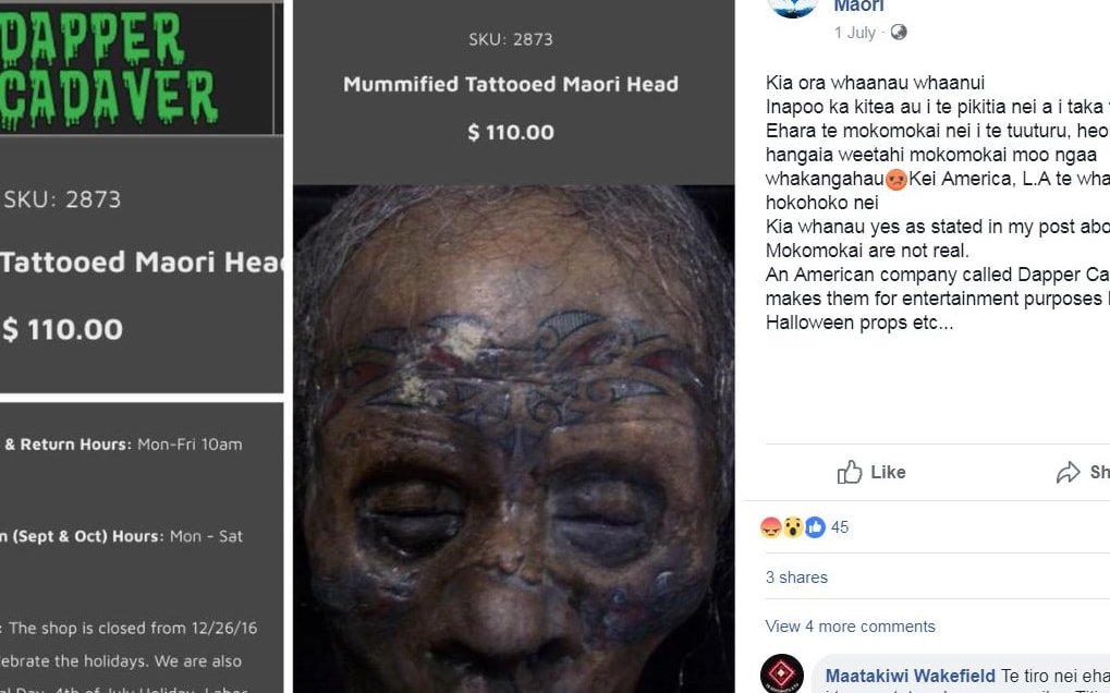 The business decided to stop selling mokomokai or fake mummified Māori tattoed heads.