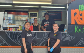 Denham Matenga and his wife Rachel Williams serving up flavorful kai at their food truck- 41 Reka Kai Kart in Tauranga