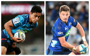 Blues fullback Stephen Perofeta, left, and first-five Beauden Barrett