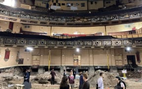 The interior of the dilapidated 1920s St James Theatre in Auckland.
