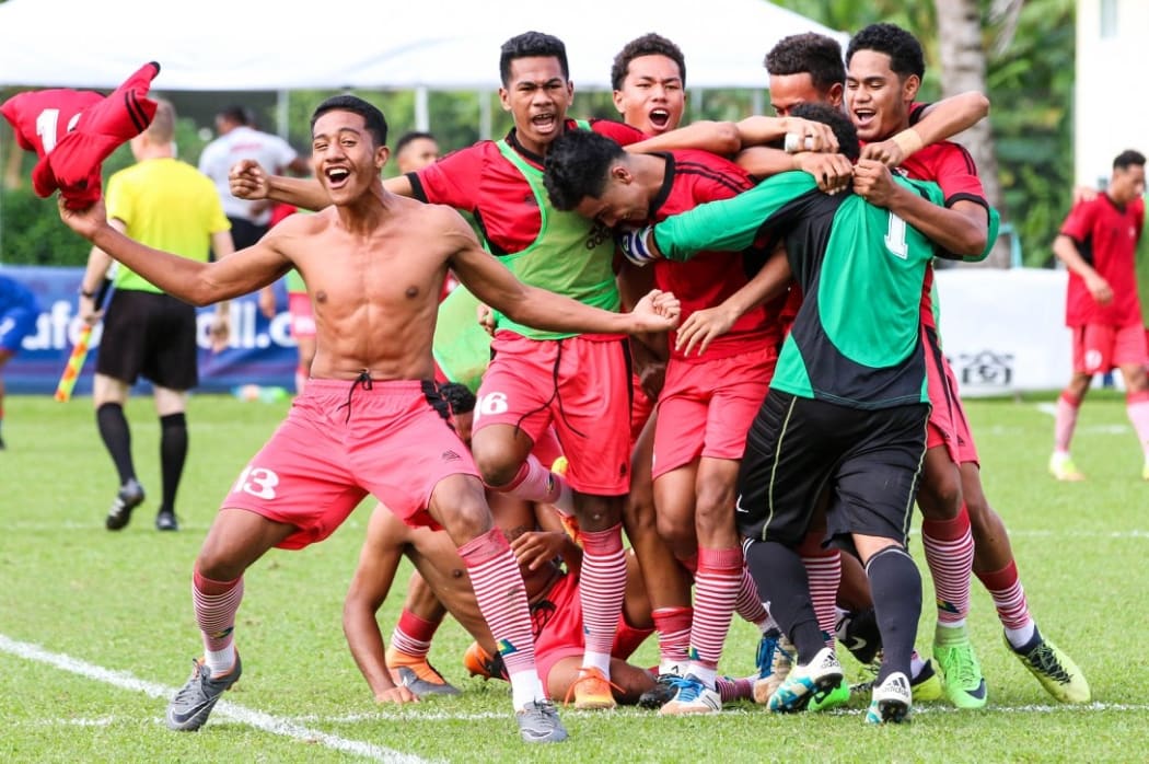 Tonga celebrate winning the OFC Under 19 Qualifier.