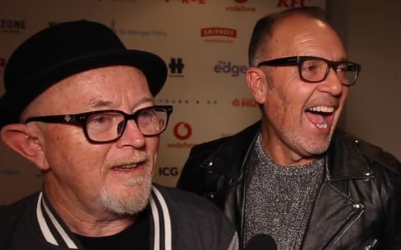 Dave Dobbyn and Peter Urlich of Th' Dudes backstage at the 2019 VNZMAs