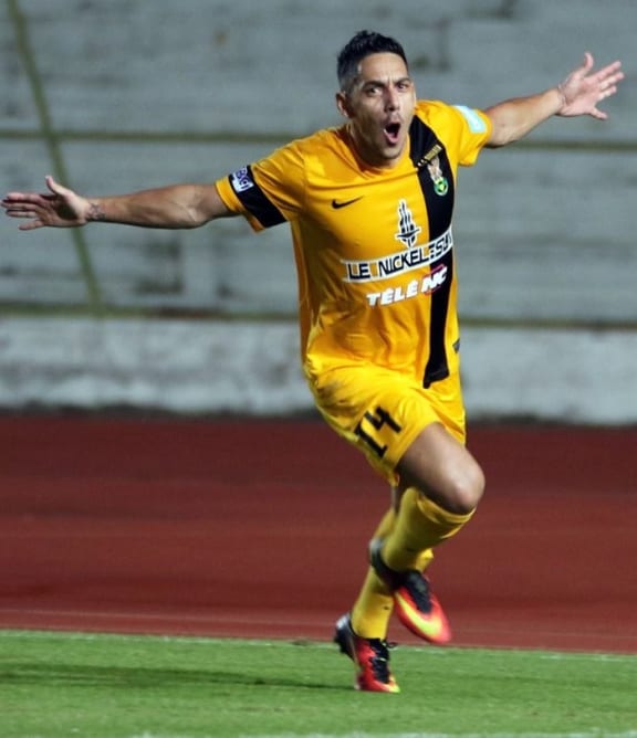 AS Magenta's Nicolas Marin celebrates scoring against AS Central Sport.