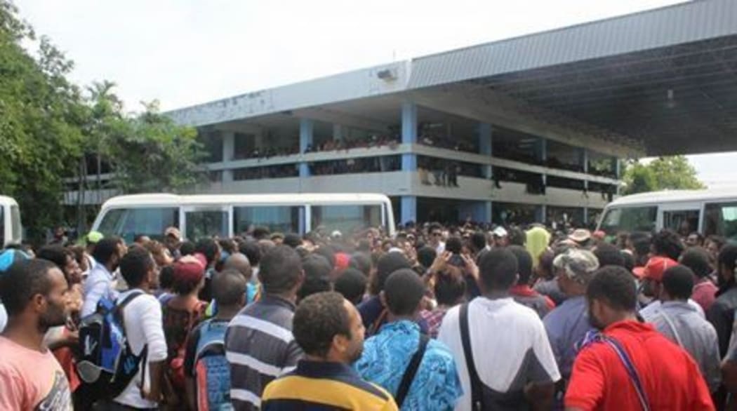Students gather at the University of Papua New Giunea's Waigani Campus to discuss the issue of student leader termination.