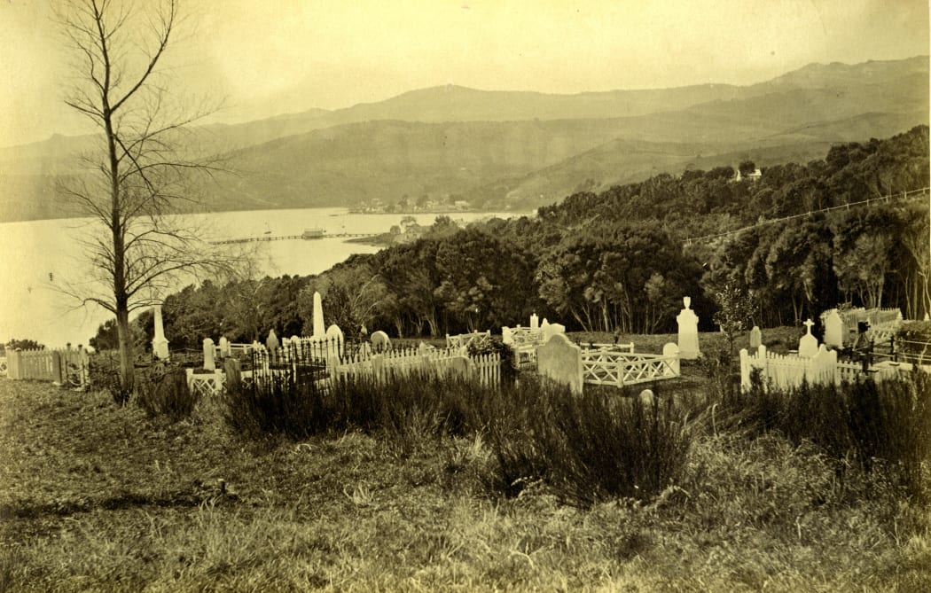 An old photo of the Anglican cemetery in Akaroa