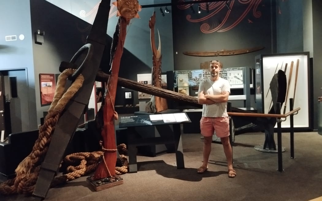 Brendan Wade with the second De Surville anchor at Te Ahu Museum in Kaitaia.