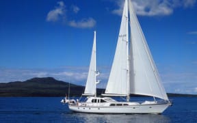 The Pacific Eagle sailing past Rangitoto Island.