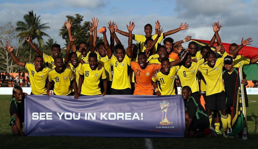 Vanuatu celebrate qualifying for the 2017 FIFA Under 20 World Cup in Korea.