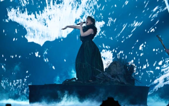 Riddle representing Norway with the song 'Ulveham' performs on stage during the second semi-final of the 68th edition of the Eurovision Song Contest.