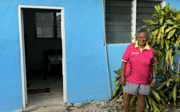 Teremoana Tangione stands outside her home in Oneroa.