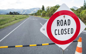 Road closed sign at SH70