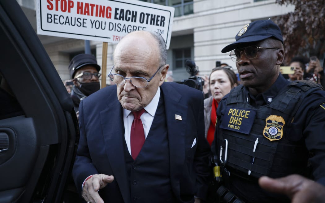 Rudy Giuliani, the former personal lawyer for former US President Donald Trump, departs from the E. Barrett Prettyman U.S. District Courthouse after a verdict was reached in his defamation jury trial on 15 December 2023 in Washington, DC.