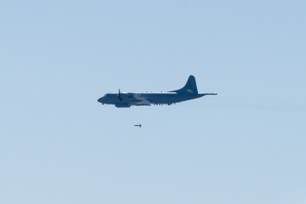 Royal New Zealand Air Force test dropping bombs.