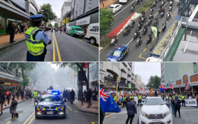 Protesters take to the streets in a march against Covid-19 restrictions in downtown Wellington on 16 December.