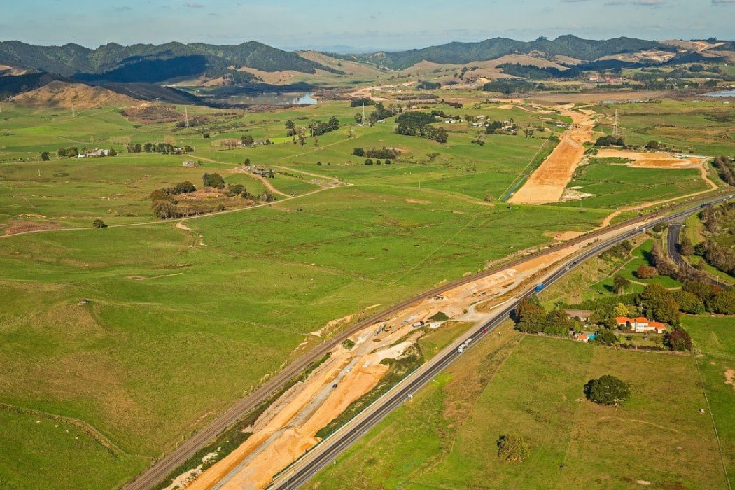 A photo posted by NZTA to Facebook in May 2016 shows the Huntly northern interchange, looking south.