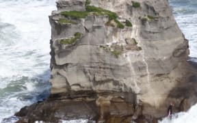 Gold award winner Peter Baltus trying to reach the trapped surfer.
