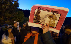 A protester in Wellington