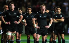 All Blacks (from left) Owen Franks, Kieran Read, Mils Muliaina, Jimmy Cowan and Dan Carter after the 32-29 loss to the Springboks at Waikato Stadium, Hamilton.