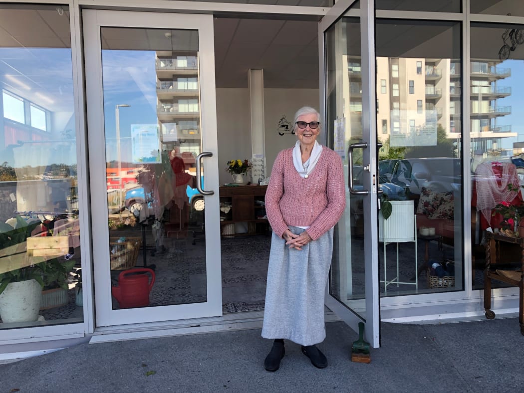 Margaret Richardson standing outside her Albany shop Amy Maria Knitwear.
