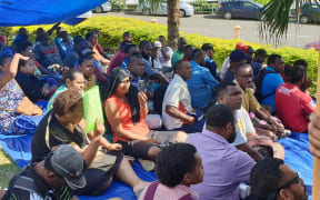 Workers from the Fiji Water Authority stage a protest in Nadi. More than 30 people have been arrested by police in relation to the action and a planned protest this weekend. 1 May 2019