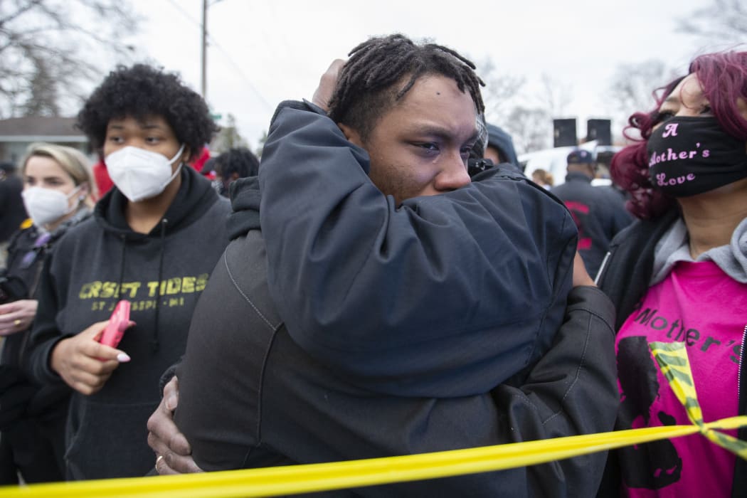 Family of Daunte Wright, who was shot by an officer during a traffic stop in Brooklyn Center near where Derek Chauvin is on trial in the death of George Floyd, react in Brooklyn Center, Minnesota, United States on April 11, 2021.