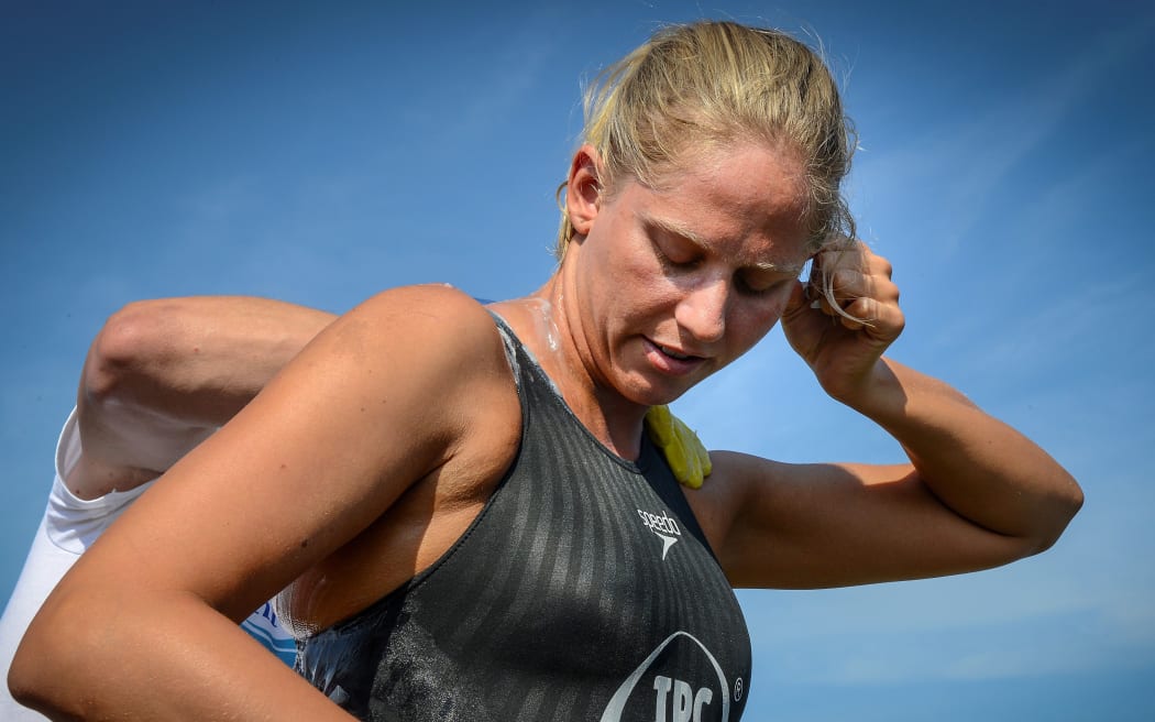 Australian swimmer Chloe McCardel gets ready before her departure from Marina Hemingway in Havana, on June 12, 2013.
