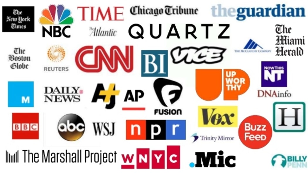 A montage of logos of long-established media names and digital-era ones.