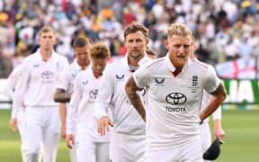 The England team lead by captain Ben Stokes leaves the field following their 8 wicket defeat in first Ashes Test, 2025.