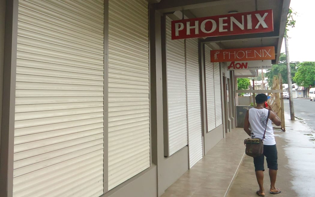 Boarded up shops in Port Vila.