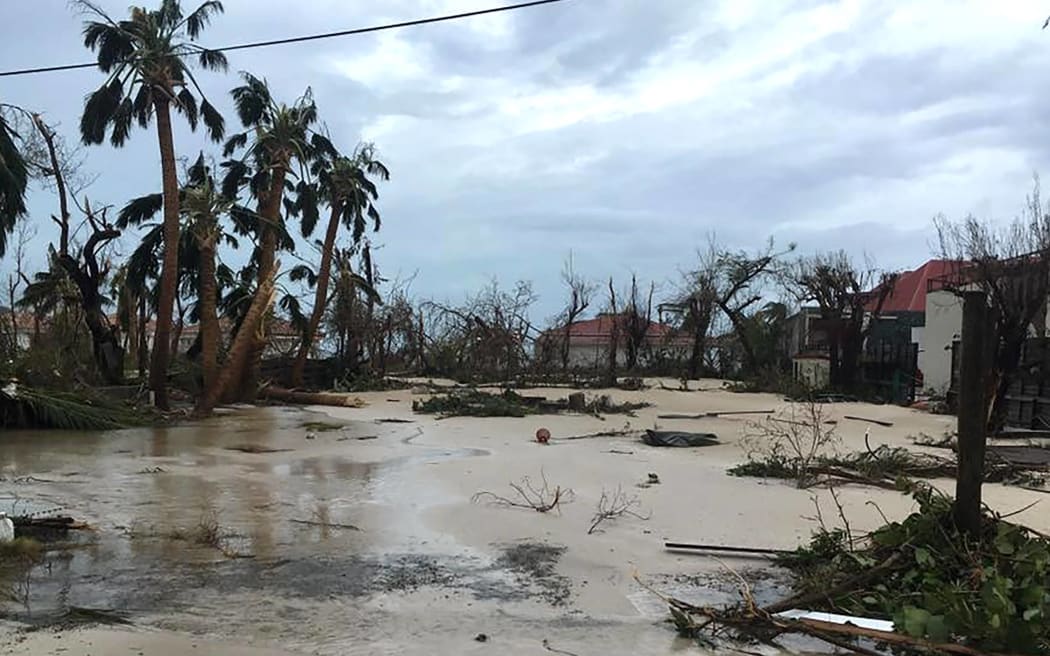 A flooded street in Gustavia in Saint-Barthelemy.