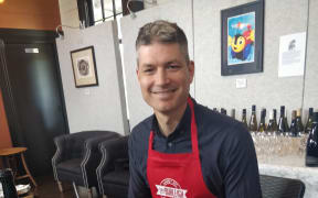 Jesse getting ready to taste 47 pies and the wines matched to them