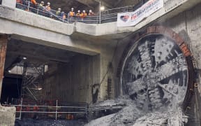 Tunnel boring machine's breakthrough at City Rail Link’s Aotea Station in Auckland’s CBD.