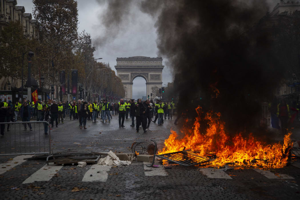 Riot in Champs Elysées during the Yellow jackets demonstration. Paris November 24th.