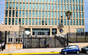 View of the United States Embassy in Havana on May 20, 2021.