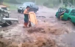 Screenshot from a video on Facebook of floodwater on Savai'i.