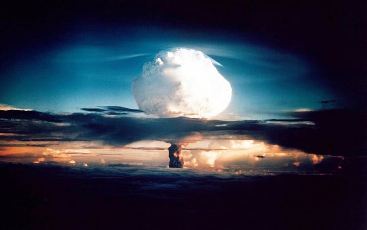 The cloud from an experimental thermonuclear device or H-bomb on Elugelab Island in the Enewetak atoll in 1952.