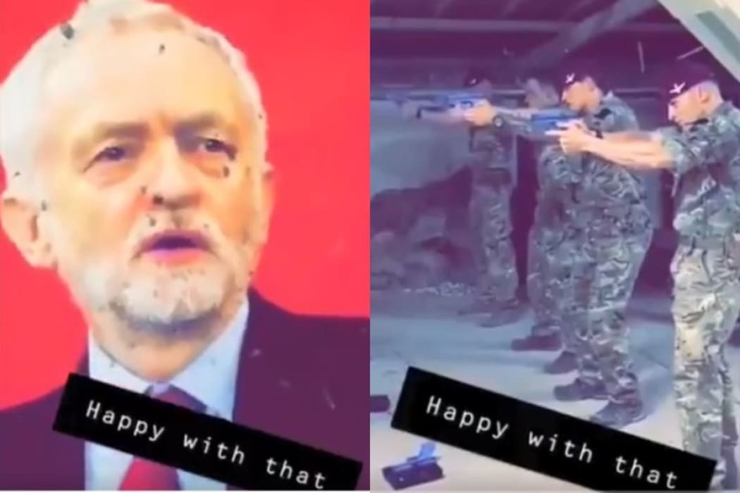 A video appears to show British soldiers using an image of Jeremy Corbyn as target practice.