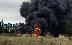 The North Canterbury tyre fire at its height.