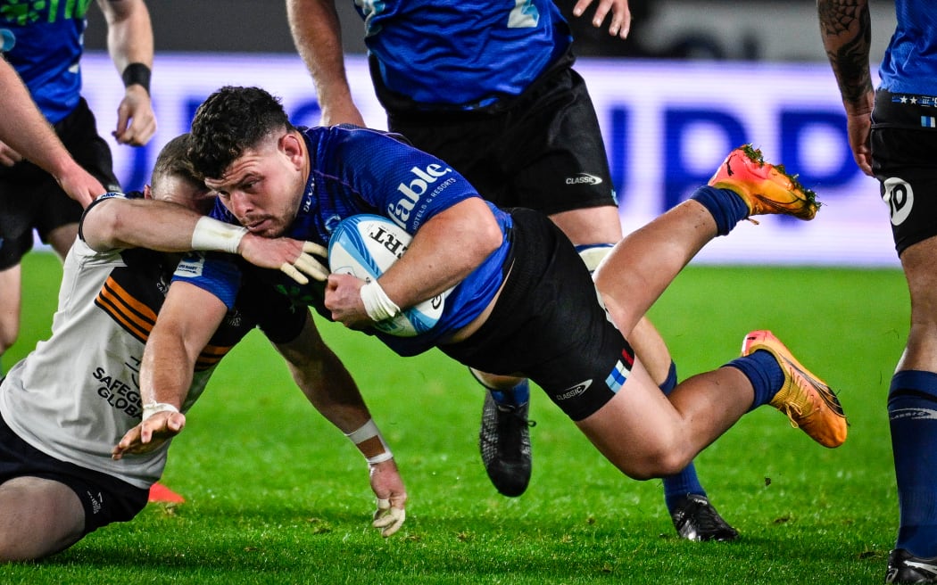 Ricky Riccitelli in action for the Blues in their Super Rugby Pacific semi-final against the Brumbies in Auckland.