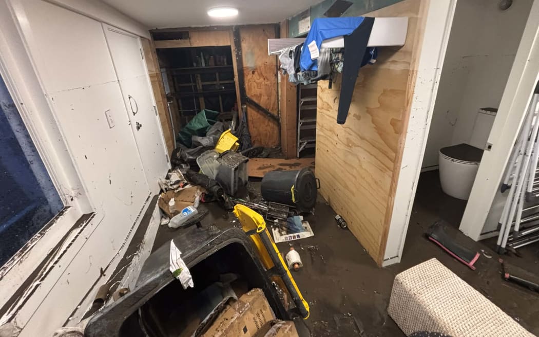 Flood damage in the Wellington suburb of Berhampore after torrential rain on Monday 20 Aprill 2026.